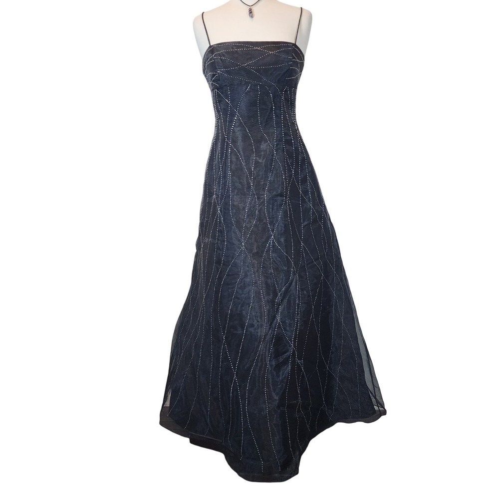 Women's Black‎ Spaghetti Strap Embellished Maxi Vintage Prom Dress Whimsygoth